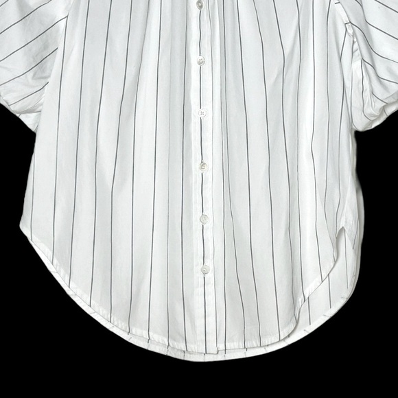 NWT Madewell Shirred Bubble-Sleeve Button-Up Shirt, White w/ Black Stripes, XXS - Picture 10 of 15